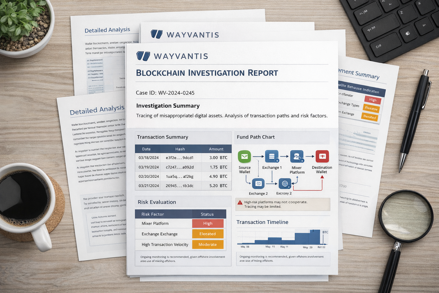 Printed evidence report on professional workspace